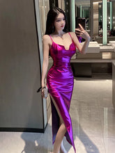 2025 Summer Women's New Temperament backless Leather Sexy Low cut Solid Color Slim Split Wrap buttocks sling Long Dress 3M2L